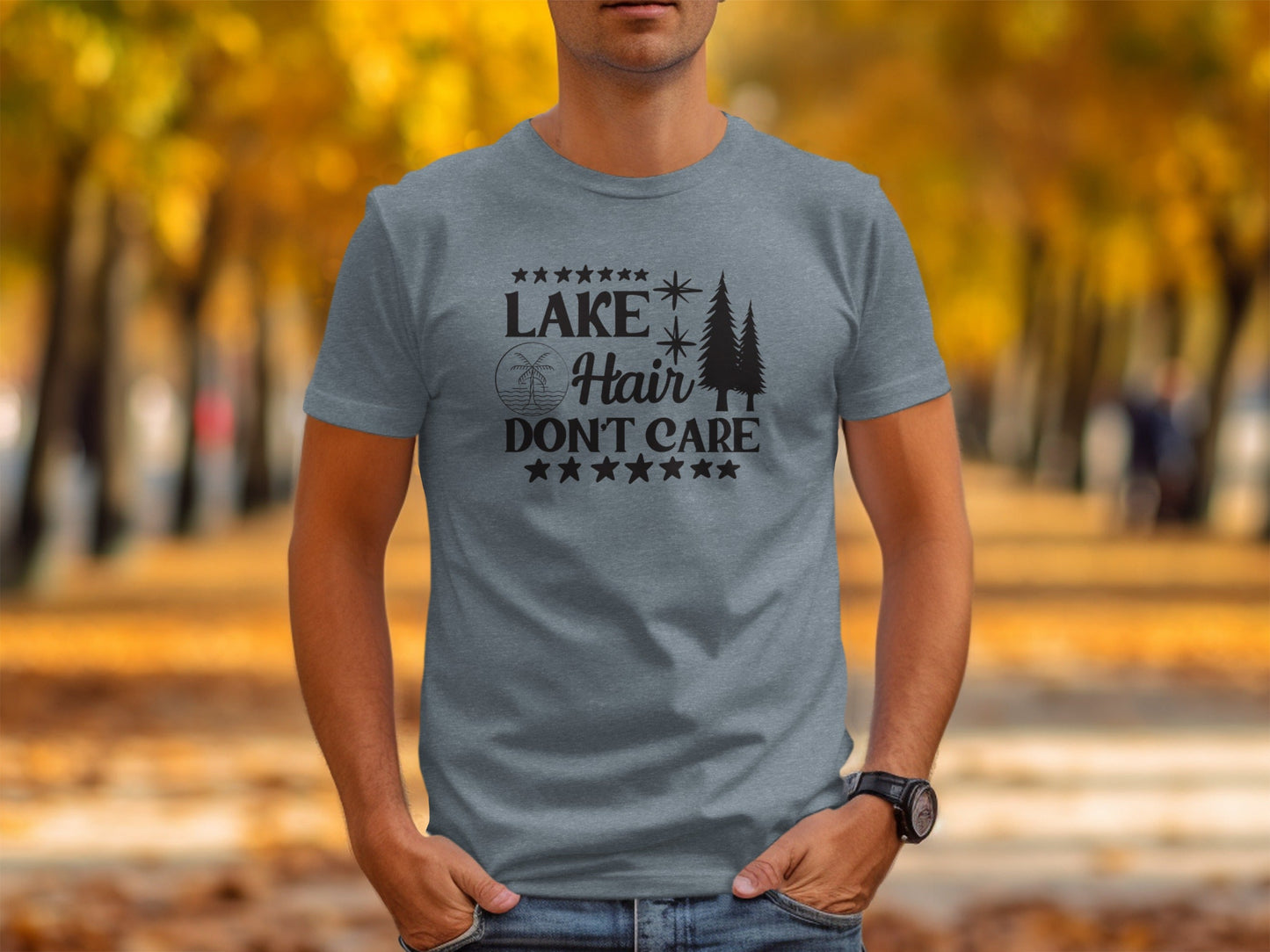 Lake with Hair Don't Care Graphic Image Printed T-Shirt