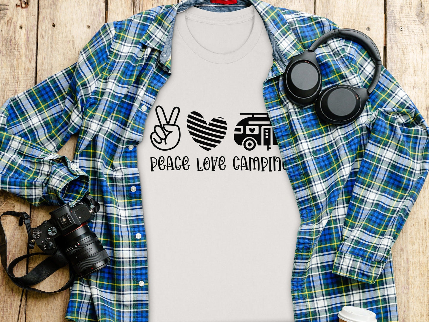Peace Love Camping Symbol Design Graphic Novelty T-Shirt