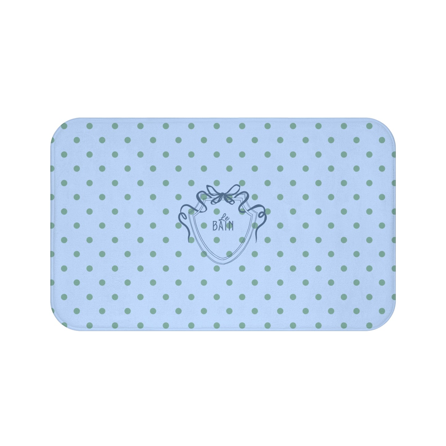 Polka Dot "Le Bain" Bath Mat — Pastel Blue & Sage Green Bathroom Rug