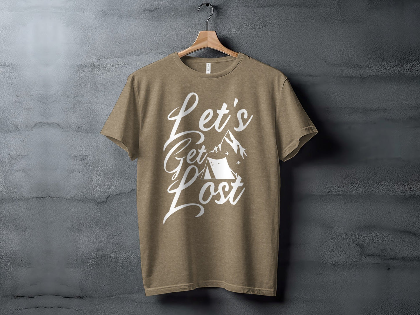 Lets Get Lost Tent and Mountain Graphic Design T-Shirt