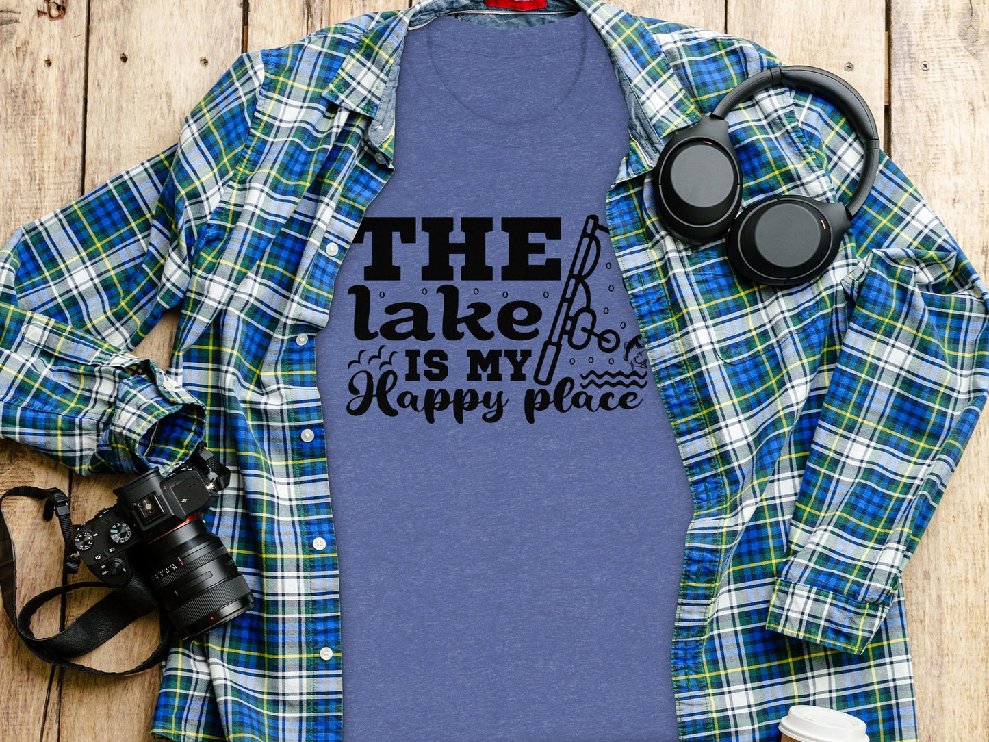 The Lake Is My Happy Place Fishing Illustration T-Shirt