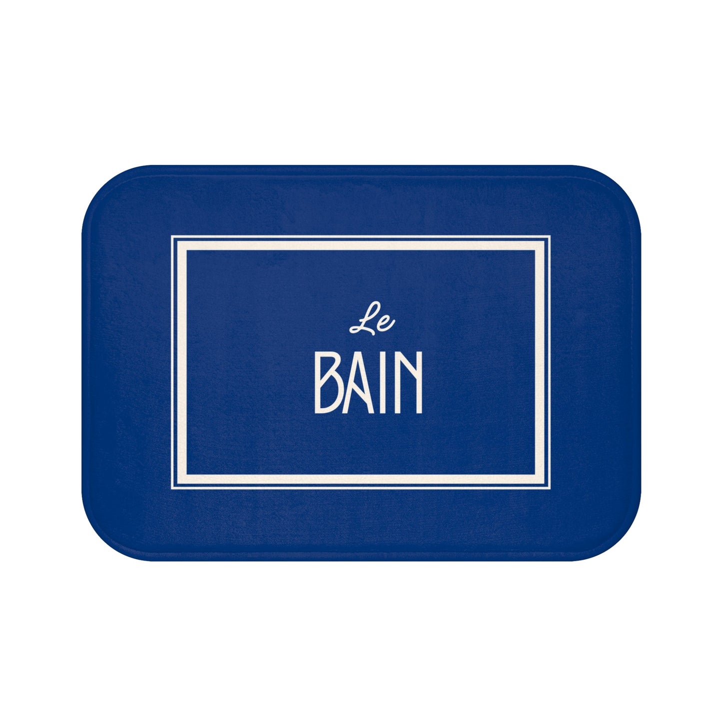 Le Bain Sea Blue Bath Mat — French Bathroom Rug with Modern Border