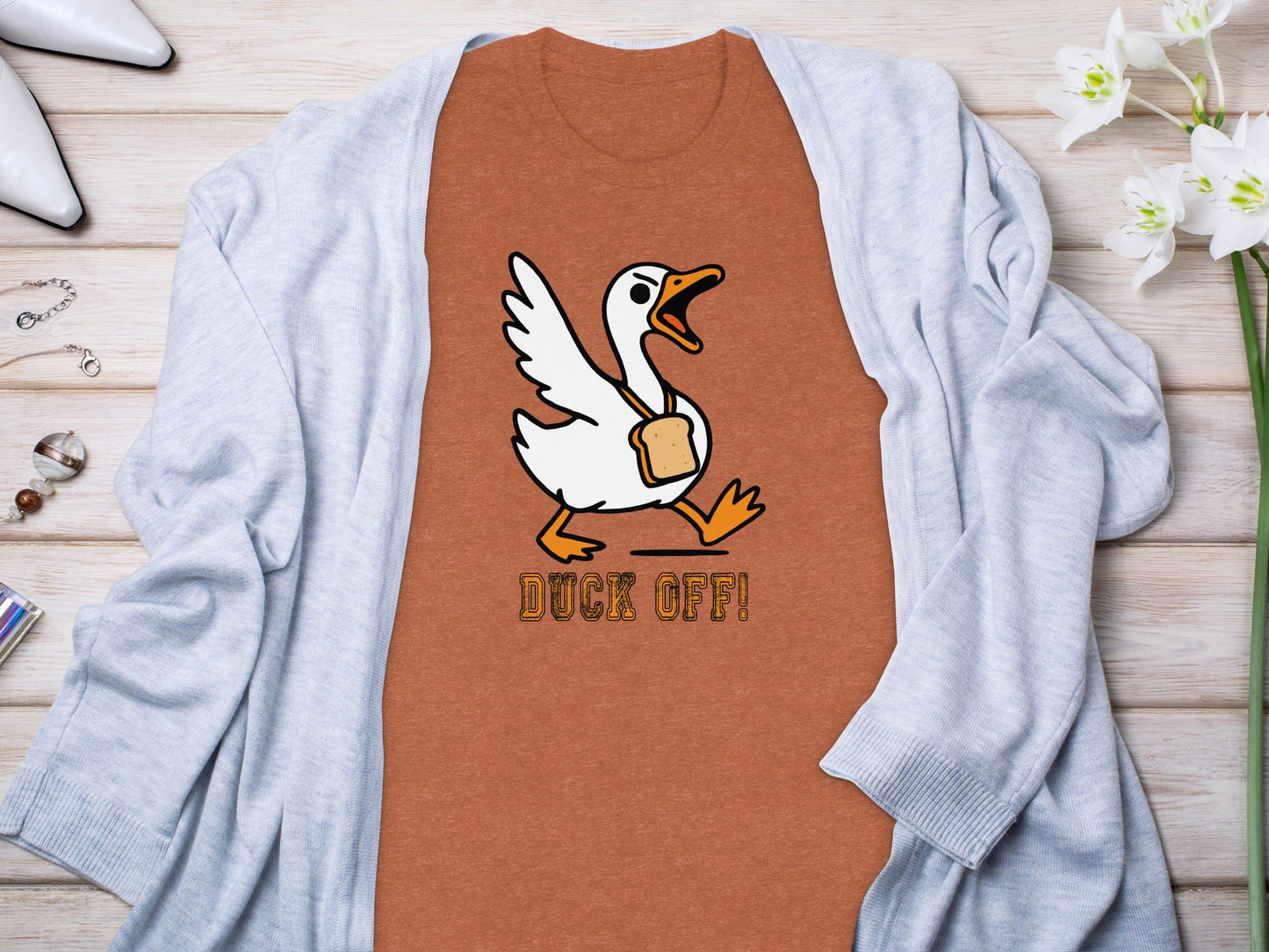 Duck Off Funny Angry Goose with Bread Slice T-Shirt
