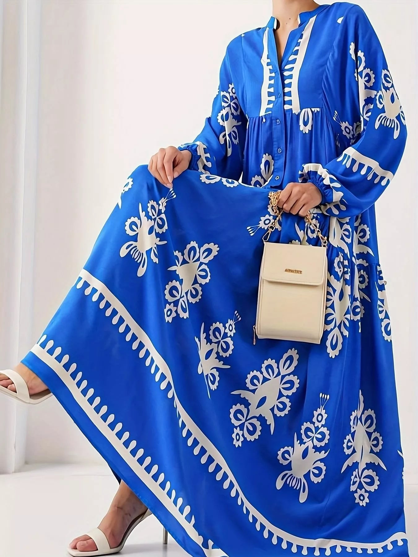 Bohemian Print Long Sleeve Maxi Dress
