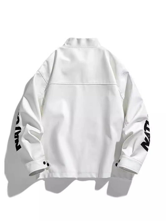 Men's Plus Size Zip Up Motor Racing Leather Jacket