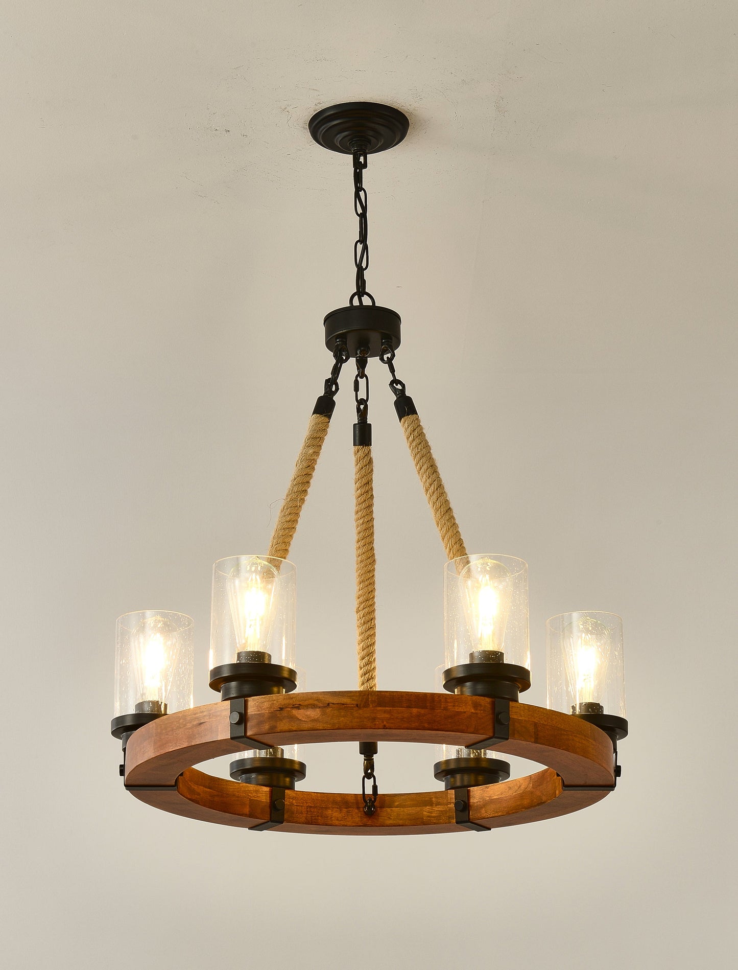 Rustic 6-Light Wagon Wheel Chandelier, Farmhouse Chandeliers