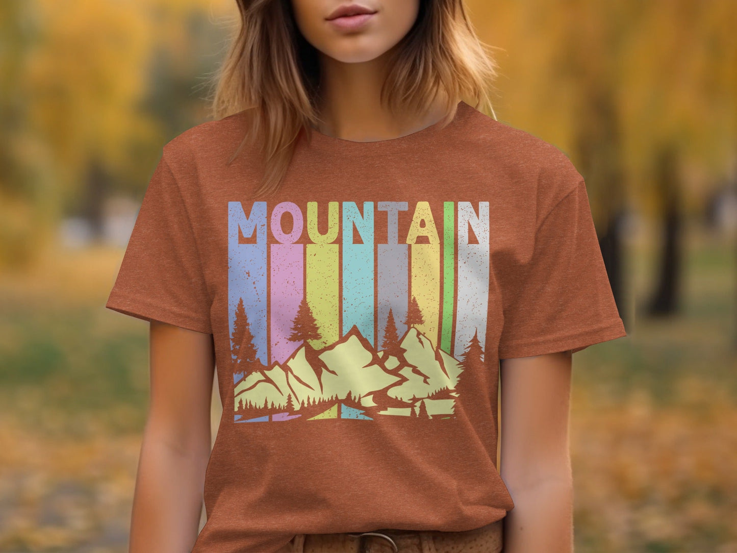 Colorful Mountain Scenery Graphic T-Shirt Long Sleeve T-Shirt