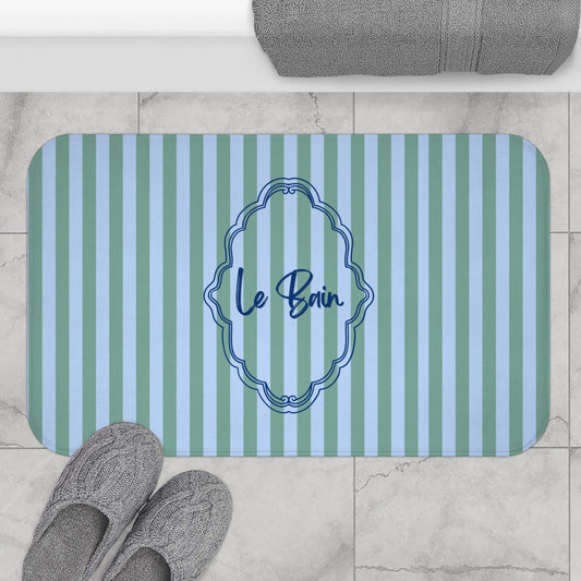 Le Bain Striped Bath Mat — Coastal Green/Blue Bathroom Rug