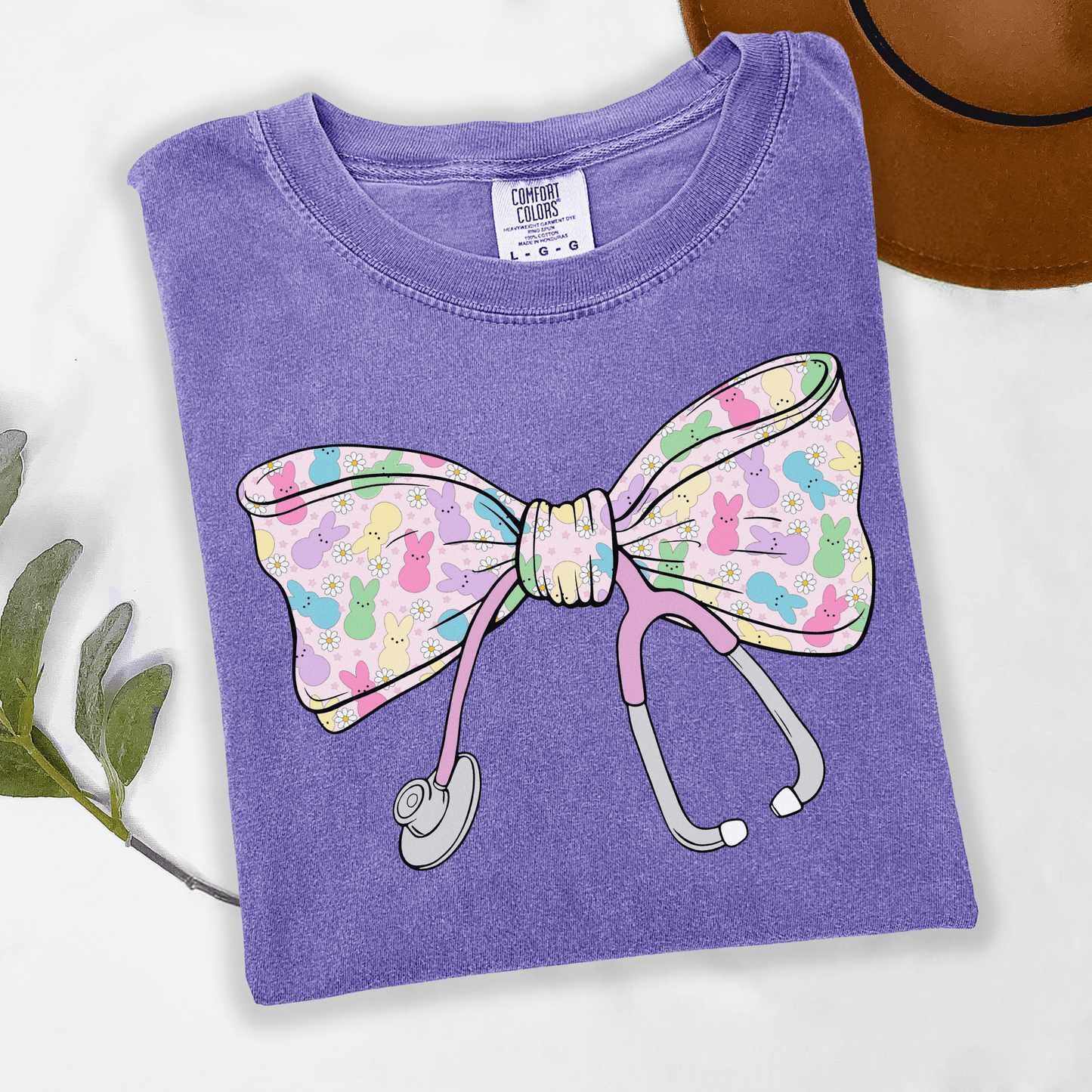 Peeps Bunny Easter Stethoscope Bow Graphic T-Shirt or Crewneck Sweatshirt
