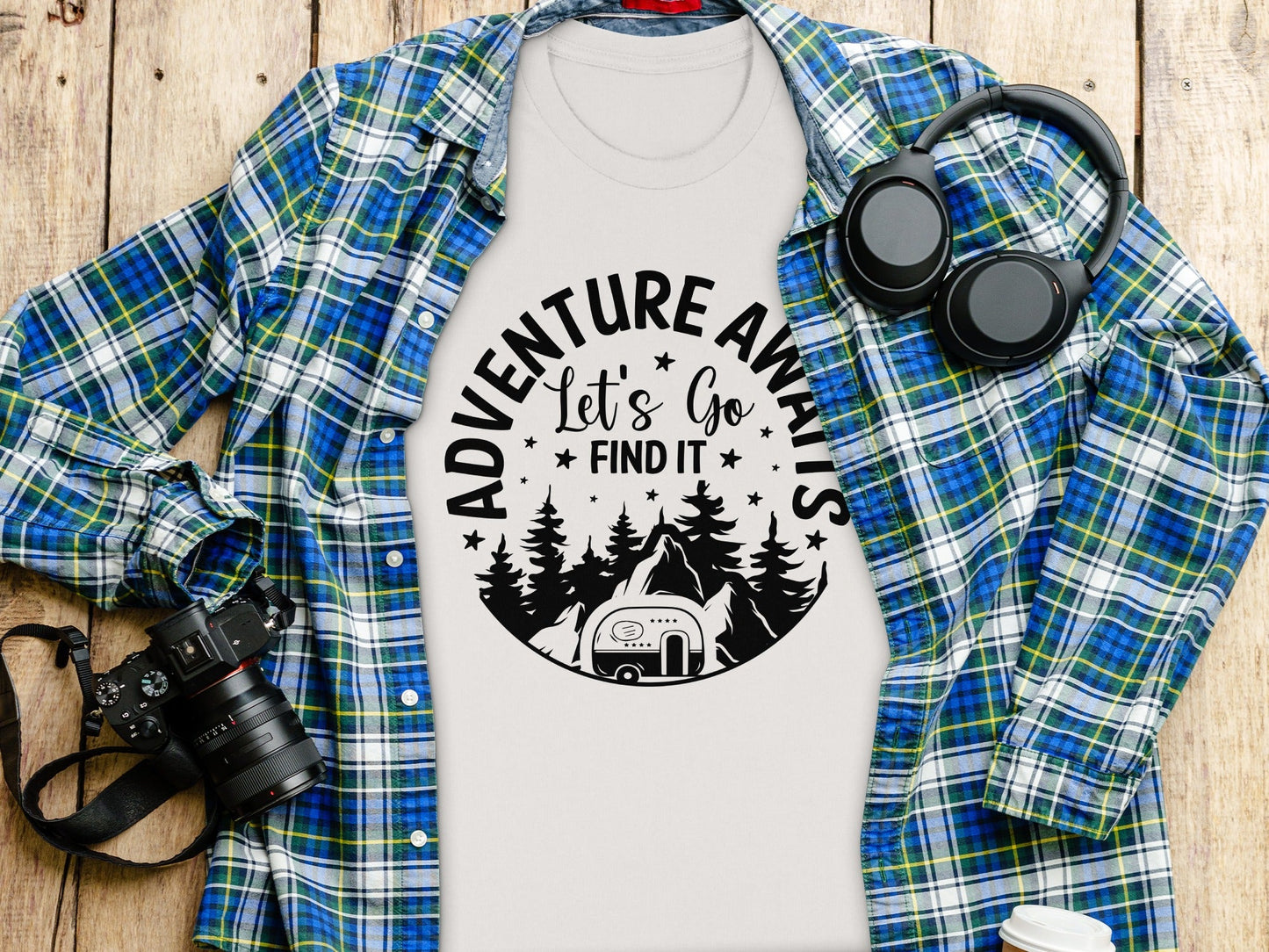 Adventure Awaits Let's Go Find It Silhouette Camper T-Shirt