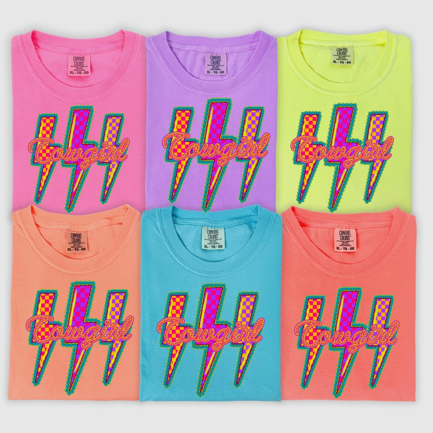 COWGIRL NEON BOLTS clear film screen print
