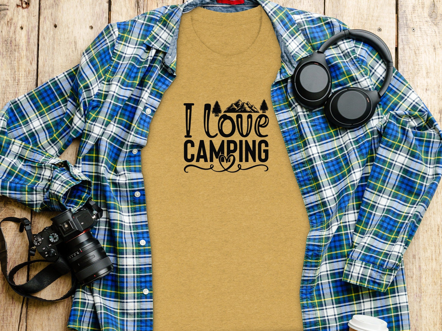 I Love Camping With Heart Graphic Novelty Camping T-Shirt