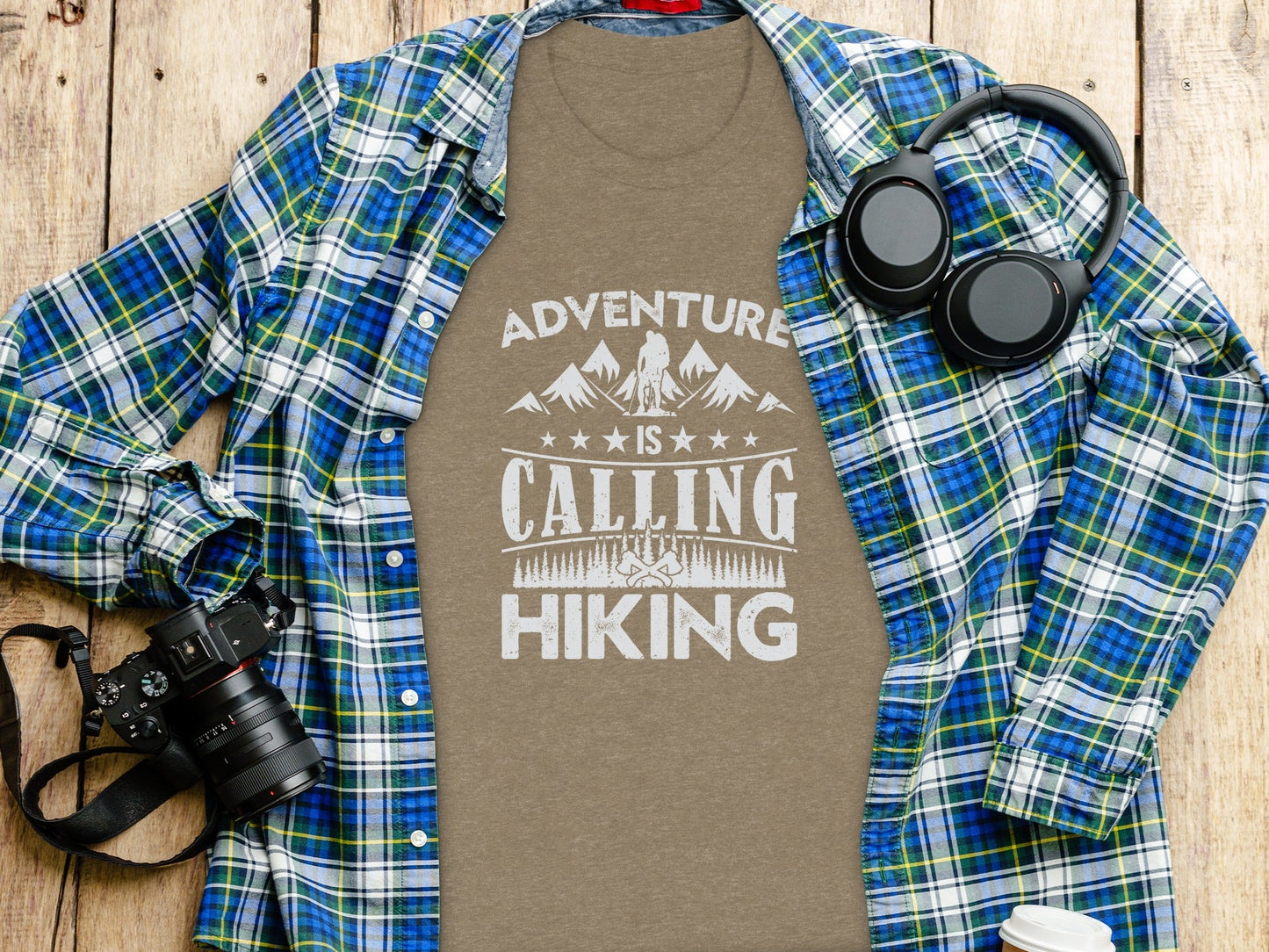 Adventure Is Calling Hiking Graphic Design T-Shirt