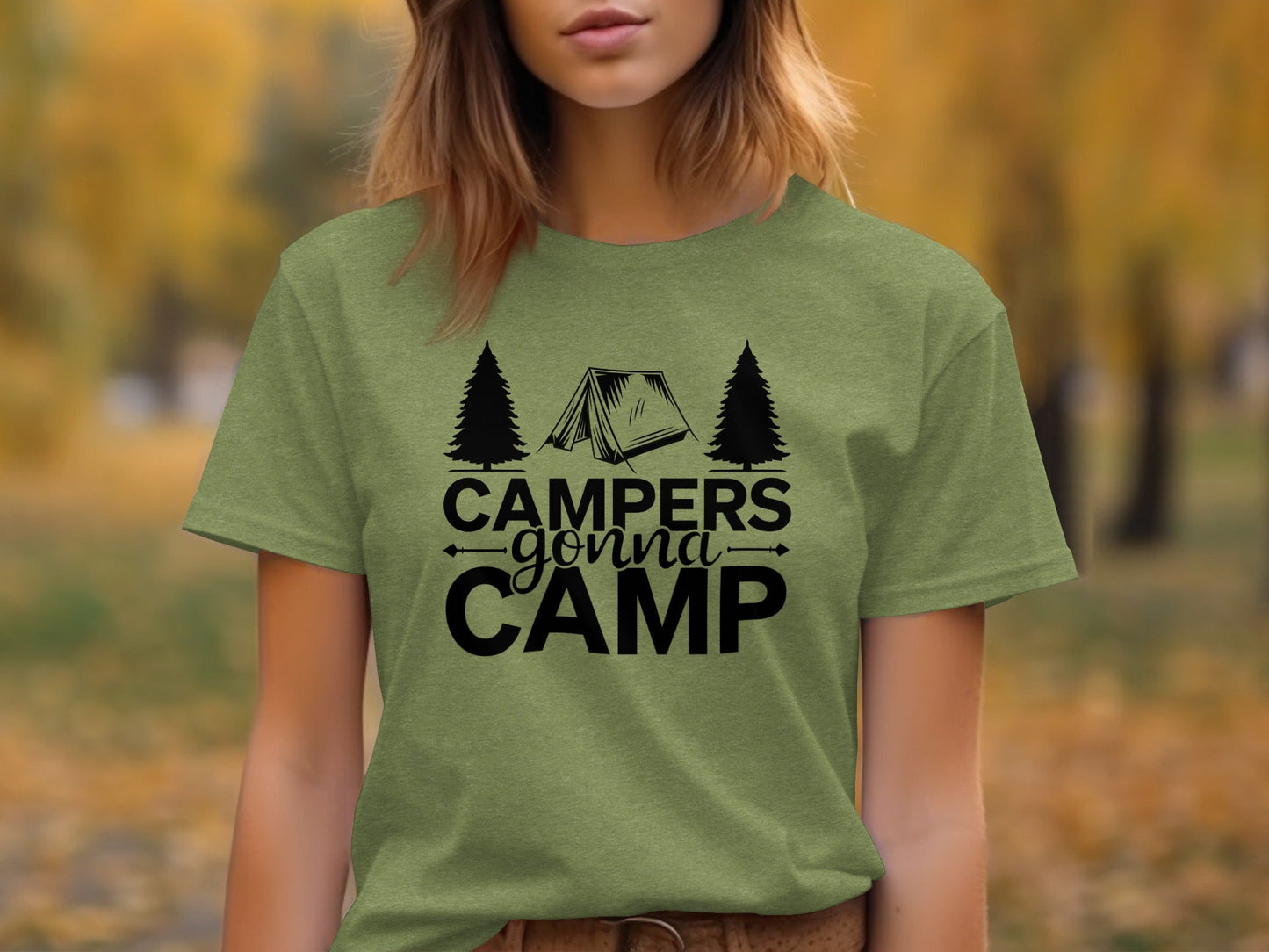 Campers Gonna Camp Tent and Trees Design Graphic T-Shirt