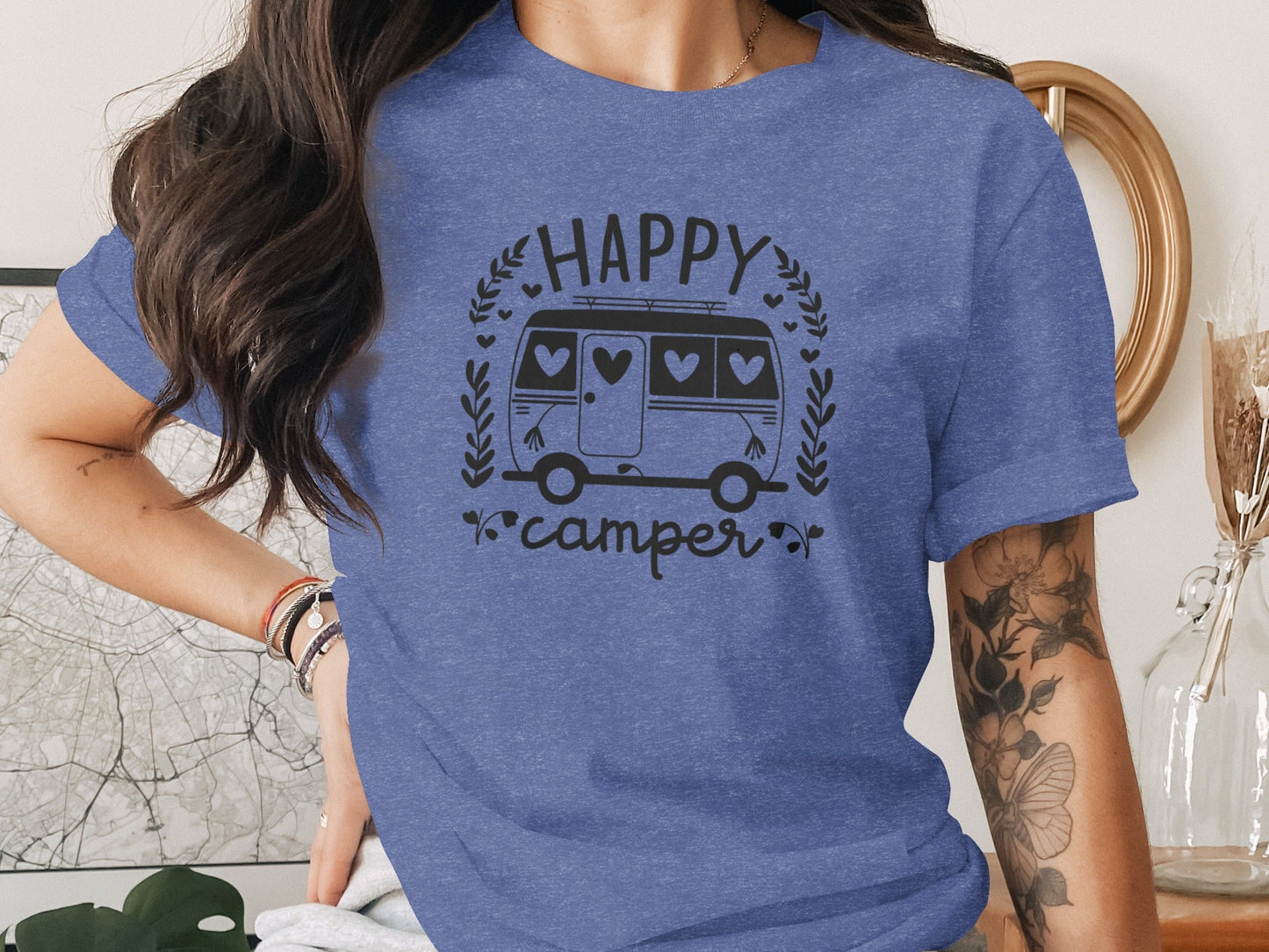 Happy Camper Campervan Love Hearts Outdoor Trip Design T-Shirt