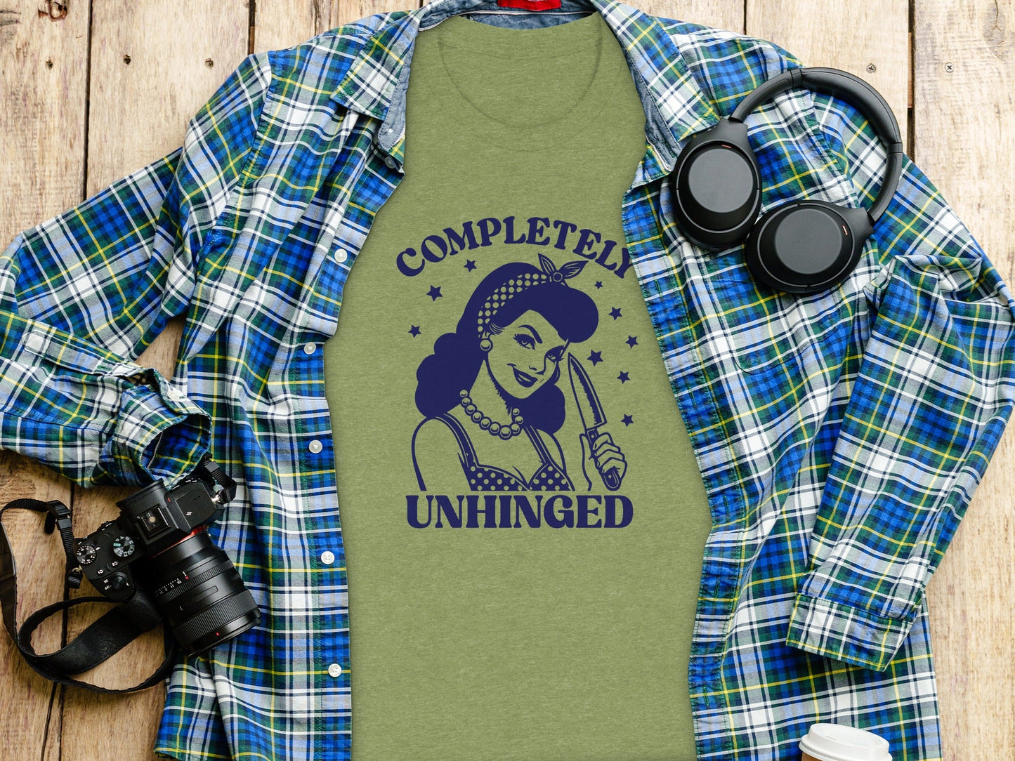 Retro Completely Unhinged Woman Holding Knife T-Shirt