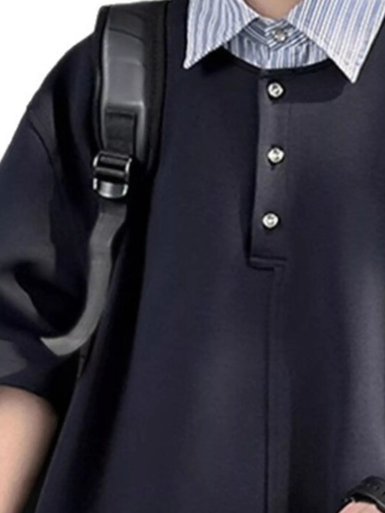 Men's Layered Striped Collar Short Sleeve Polo