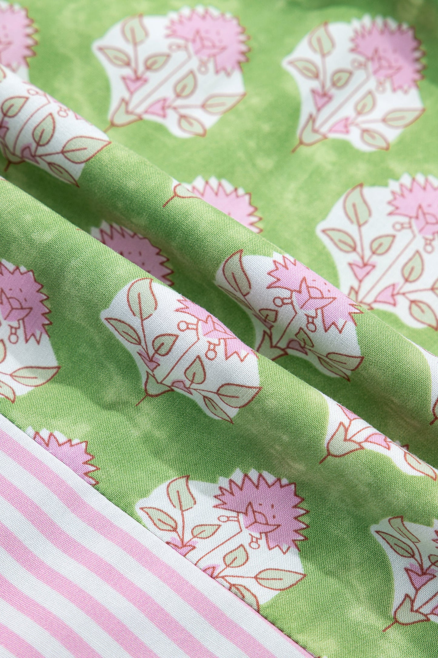 Green Floral Print Striped Detail Knot Straps Maxi Dress