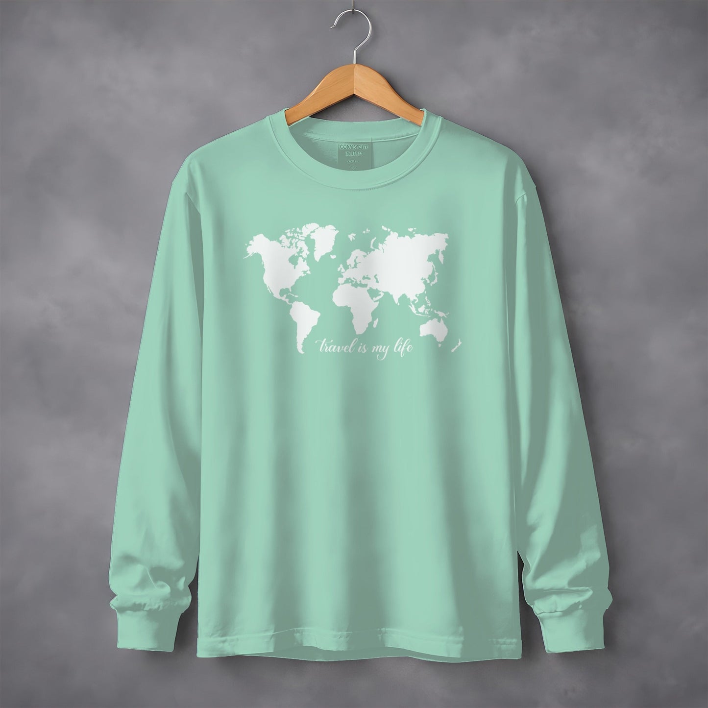Travel Is My Life World Map Simple Modern Long Sleeve T-Shirt