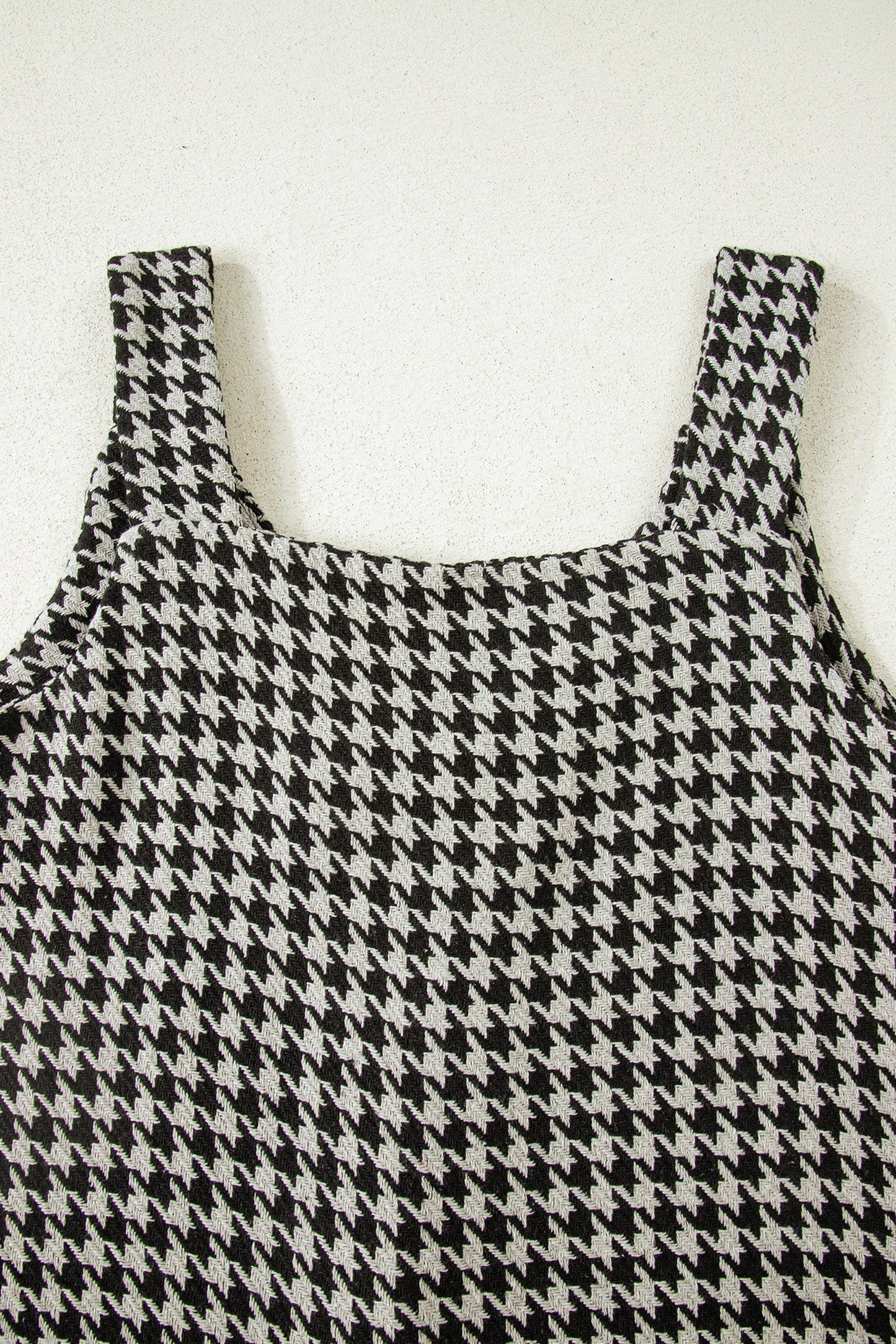 Khaki Houndstooth Print V Neck Sleeveless Mini Dress