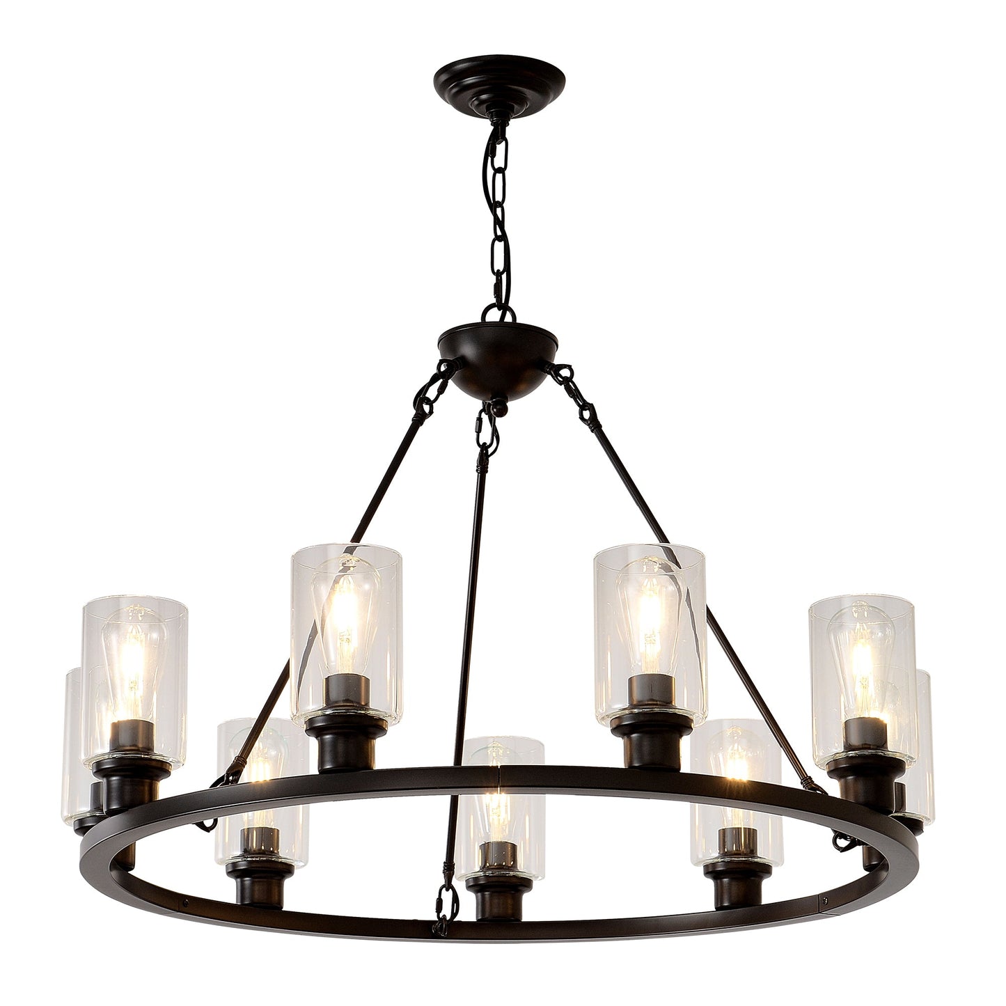 9-Light Black Wagon Wheel Chandelier