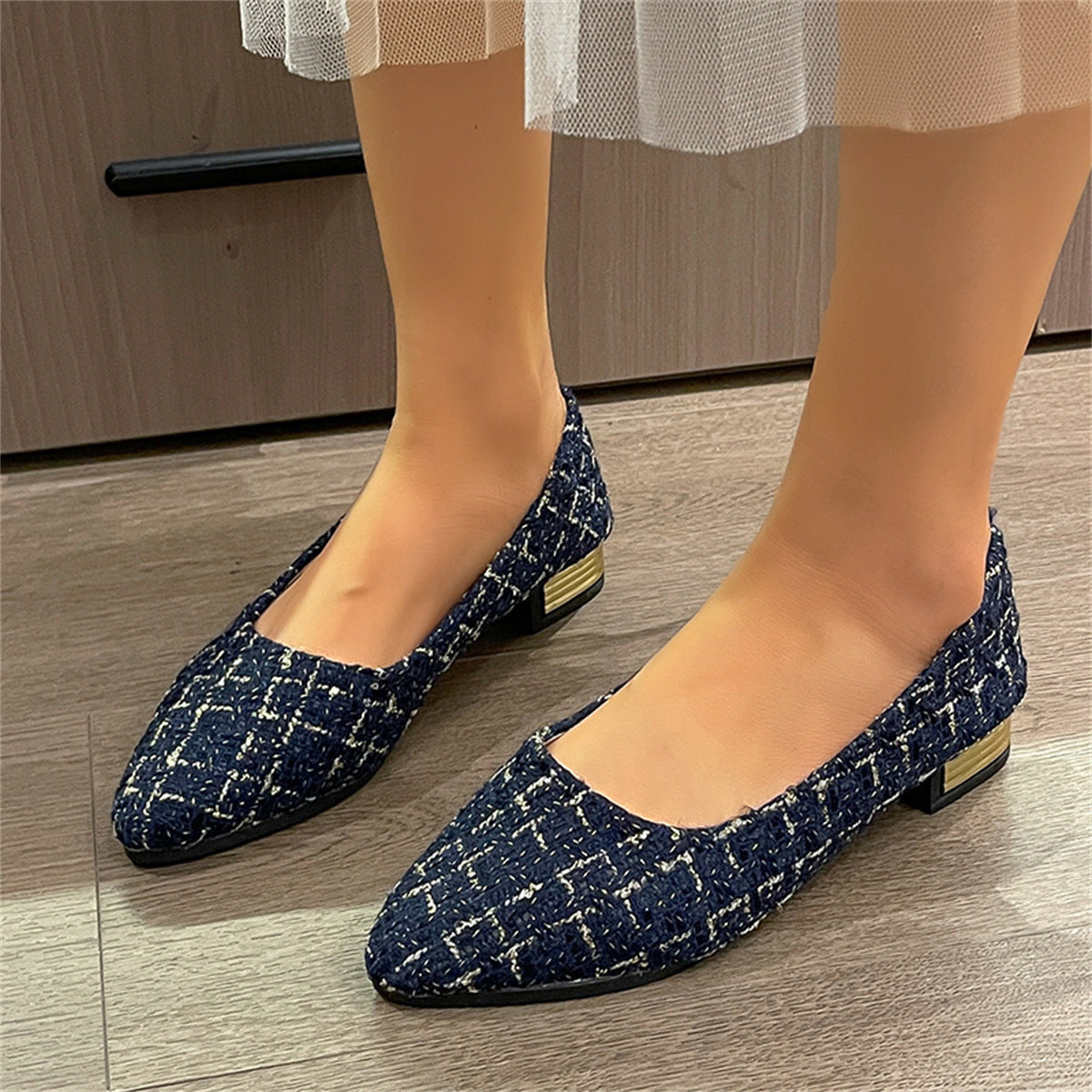 Women's Roman-Style Peep-Toe Slip-On Pumps – Chunky Low Heel Casual Flats