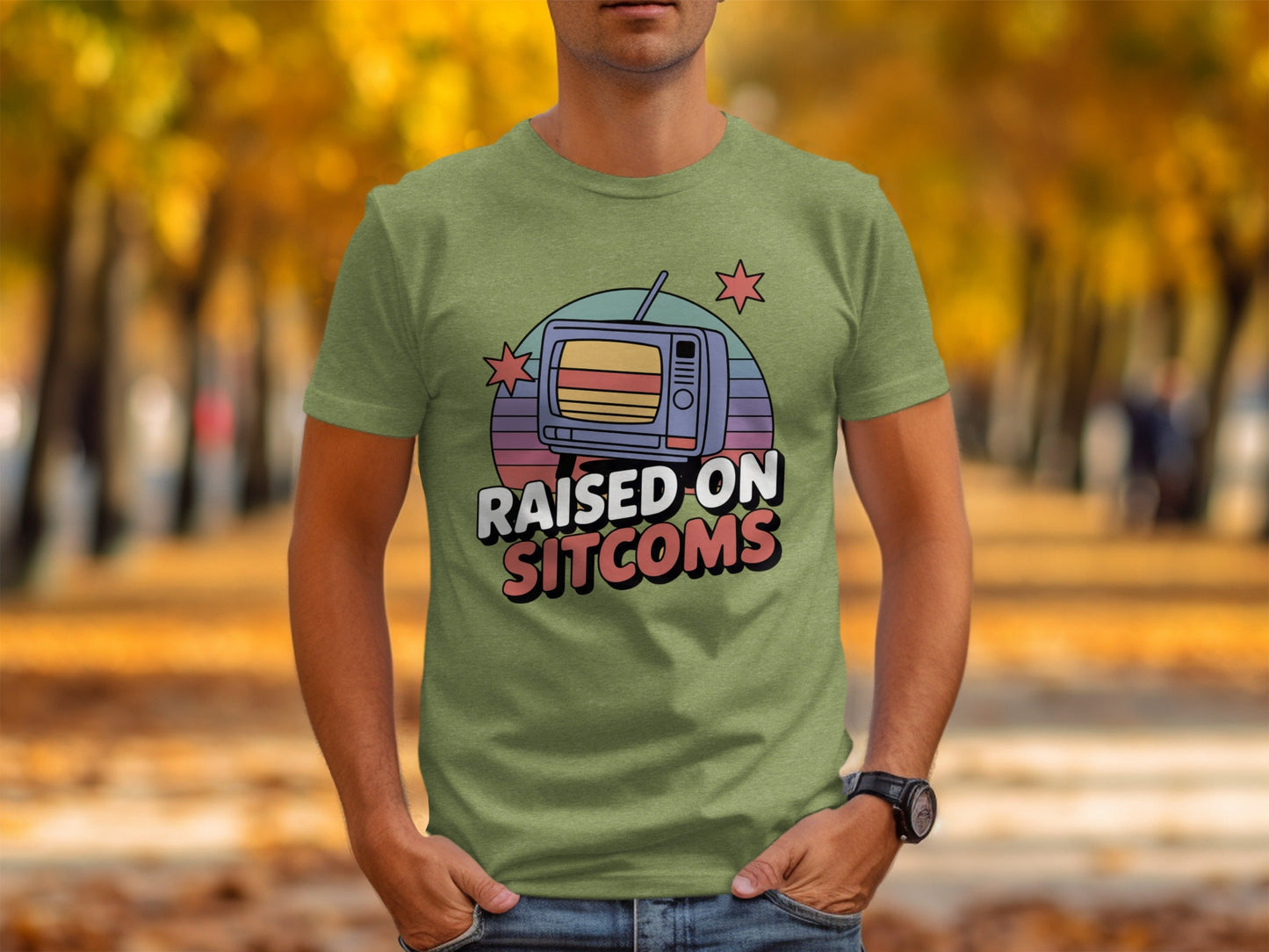 Raised On Sitcoms Retro Television Funny Design T-Shirt