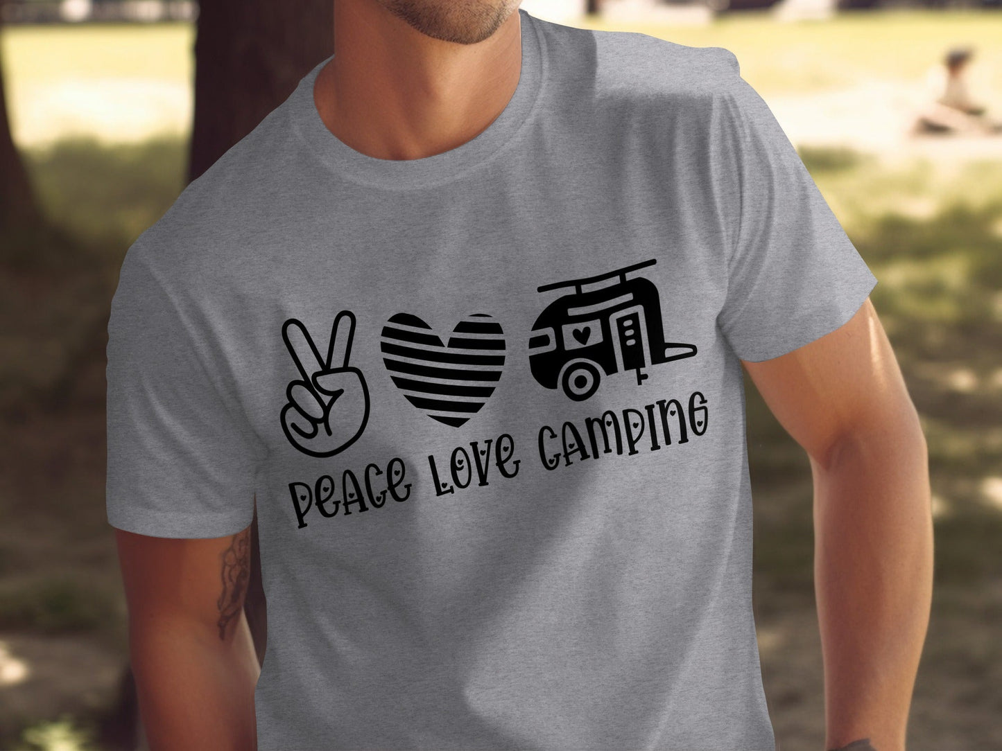 Peace Love Camping Symbol Design Graphic Novelty T-Shirt