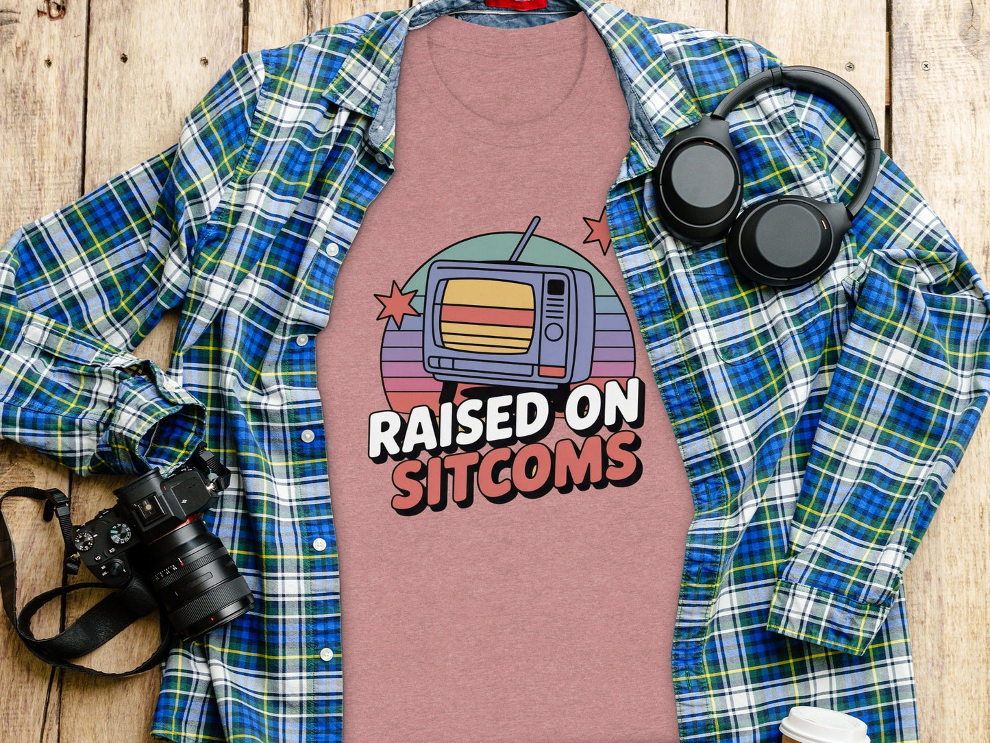 Raised On Sitcoms Retro Television Funny Design T-Shirt