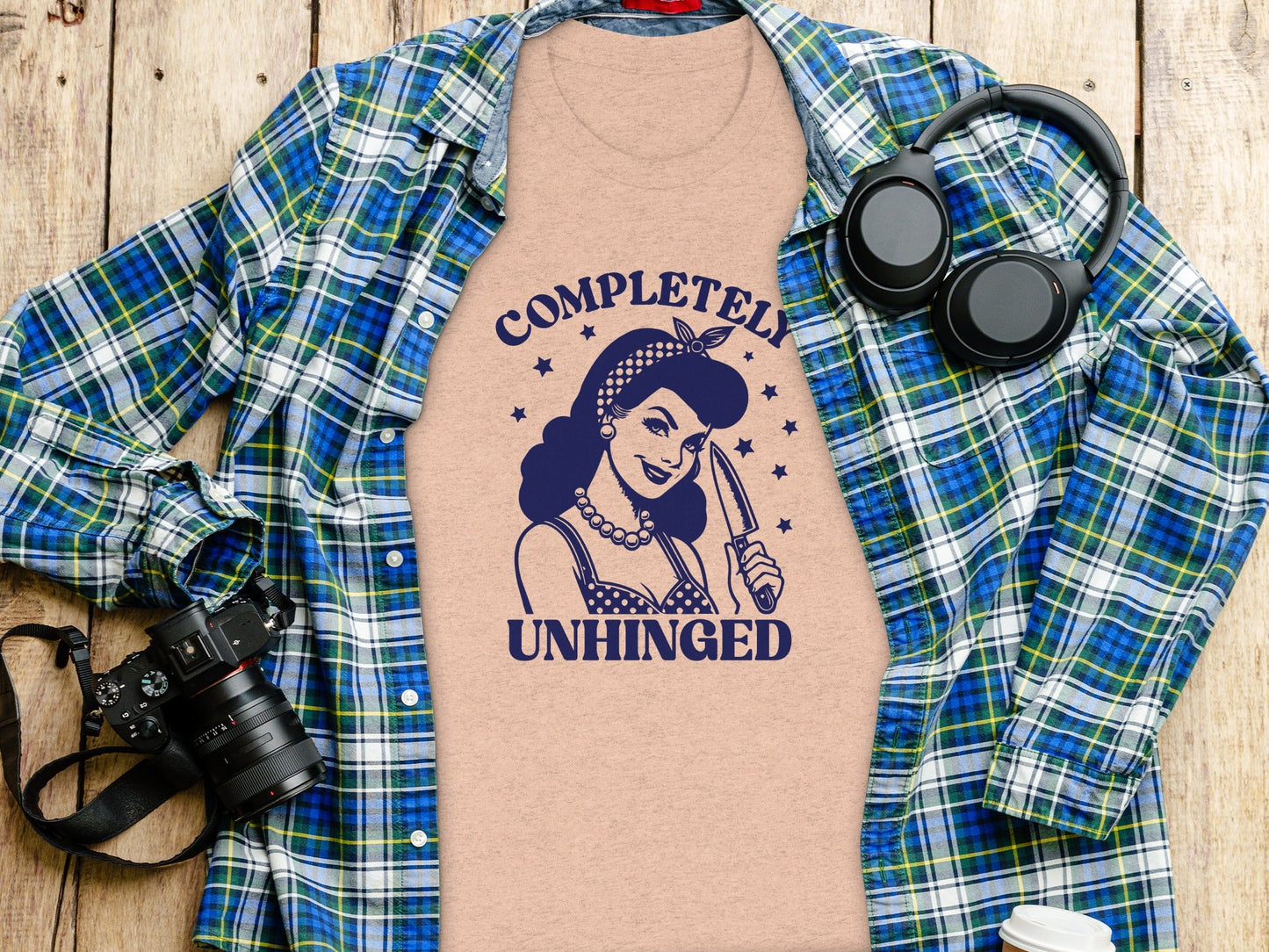 Retro Completely Unhinged Woman Holding Knife T-Shirt