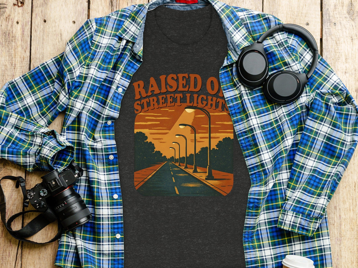 Raised On Street Lights Road Scene Graphic Design T-Shirt
