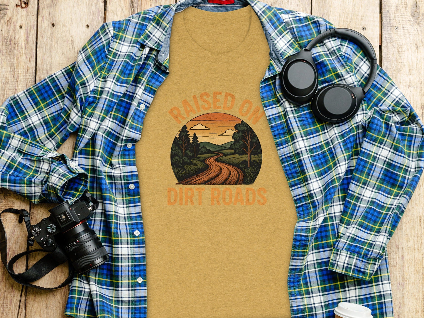 Raised On Dirt Roads Country Graphic Image Design T-Shirt
