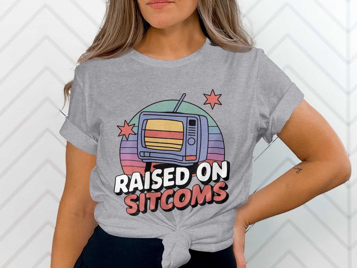Raised On Sitcoms Retro Television Funny Design T-Shirt