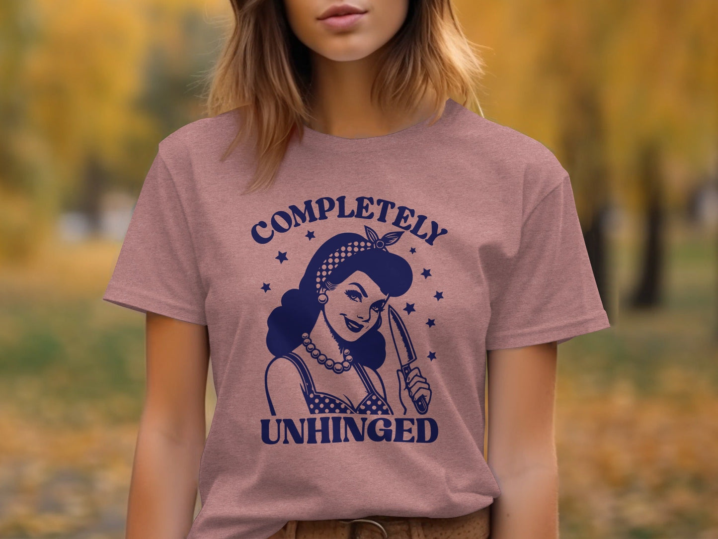 Retro Completely Unhinged Woman Holding Knife T-Shirt