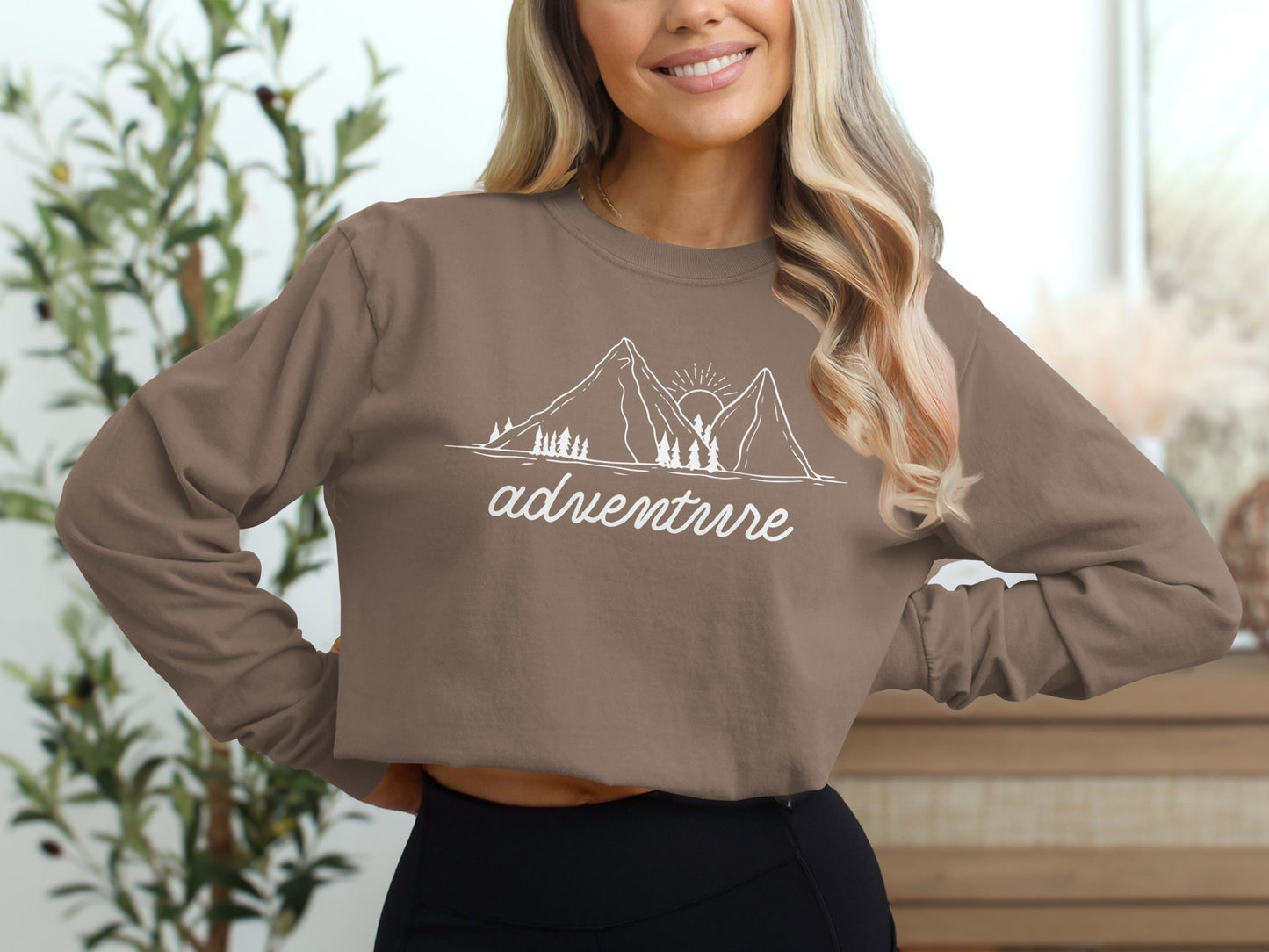 Adventure Awaits Mountains and Sunshine Graphic Long Sleeve T-Shirt