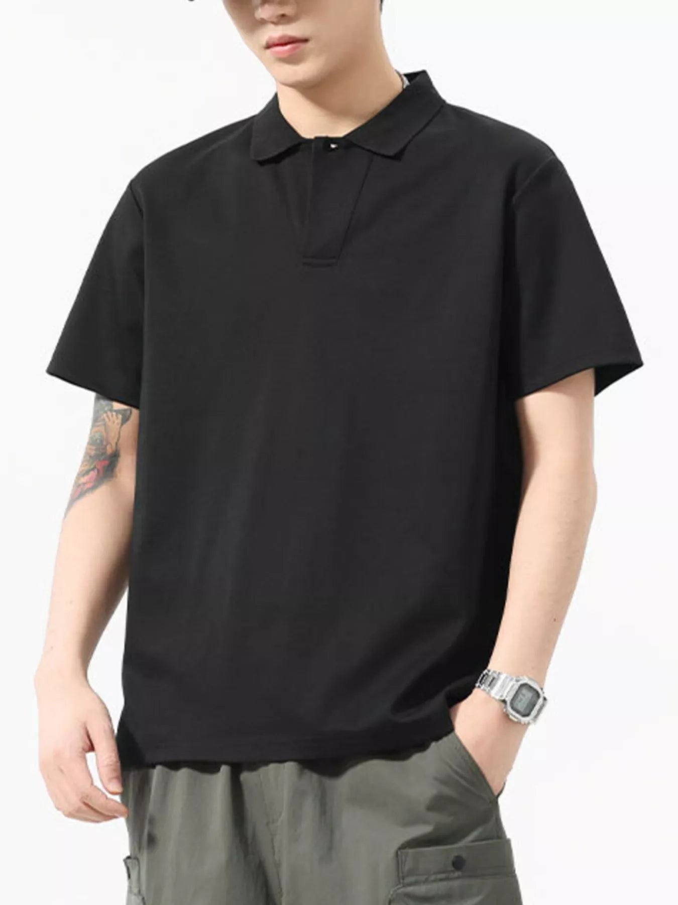 Men's Full Size Solid Color Casual Polo Shirt Plus Size