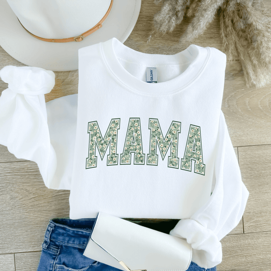 Mama Green Floral Crewneck Sweatshirt | Floral Mama Sweatshirt | Trendy Mom Crewneck | Cozy Mother’s Day Gift | Unisex Pullover