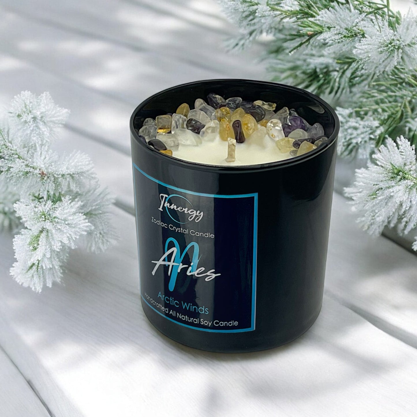 Aries Zodiac Crystal Candle, 10oz