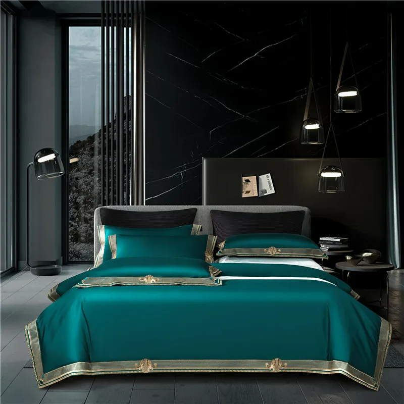 Anahi Embroidered Motif Border Egyptian Cotton Bedding Set | 3CARATS