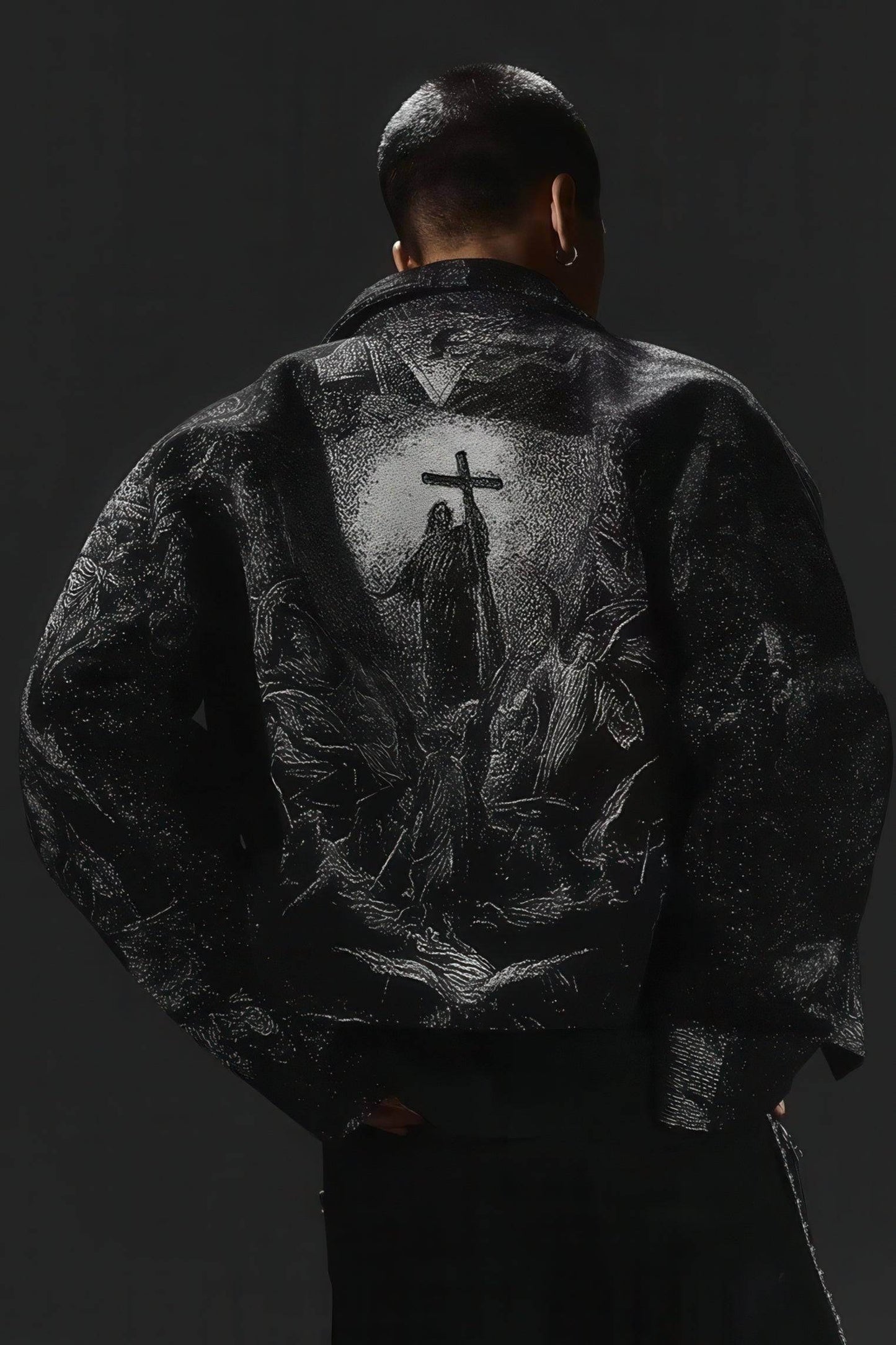 Avant-Garde Oversized Blazer - Textured Jacquard for Dark Fashion