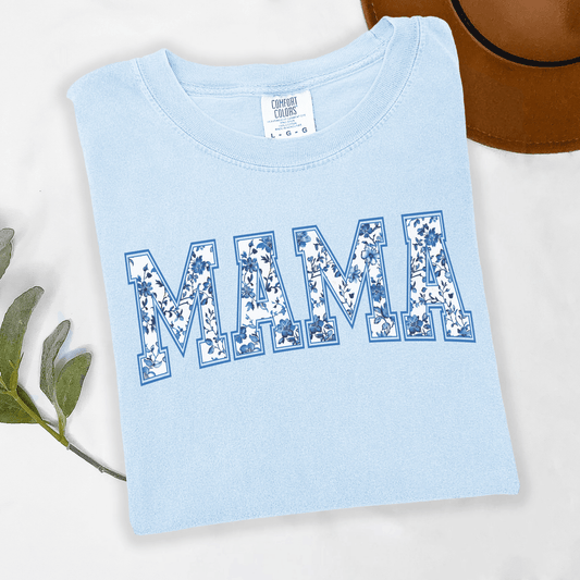 Mama Blue Floral  Tee or Crewneck Sweatshirt
