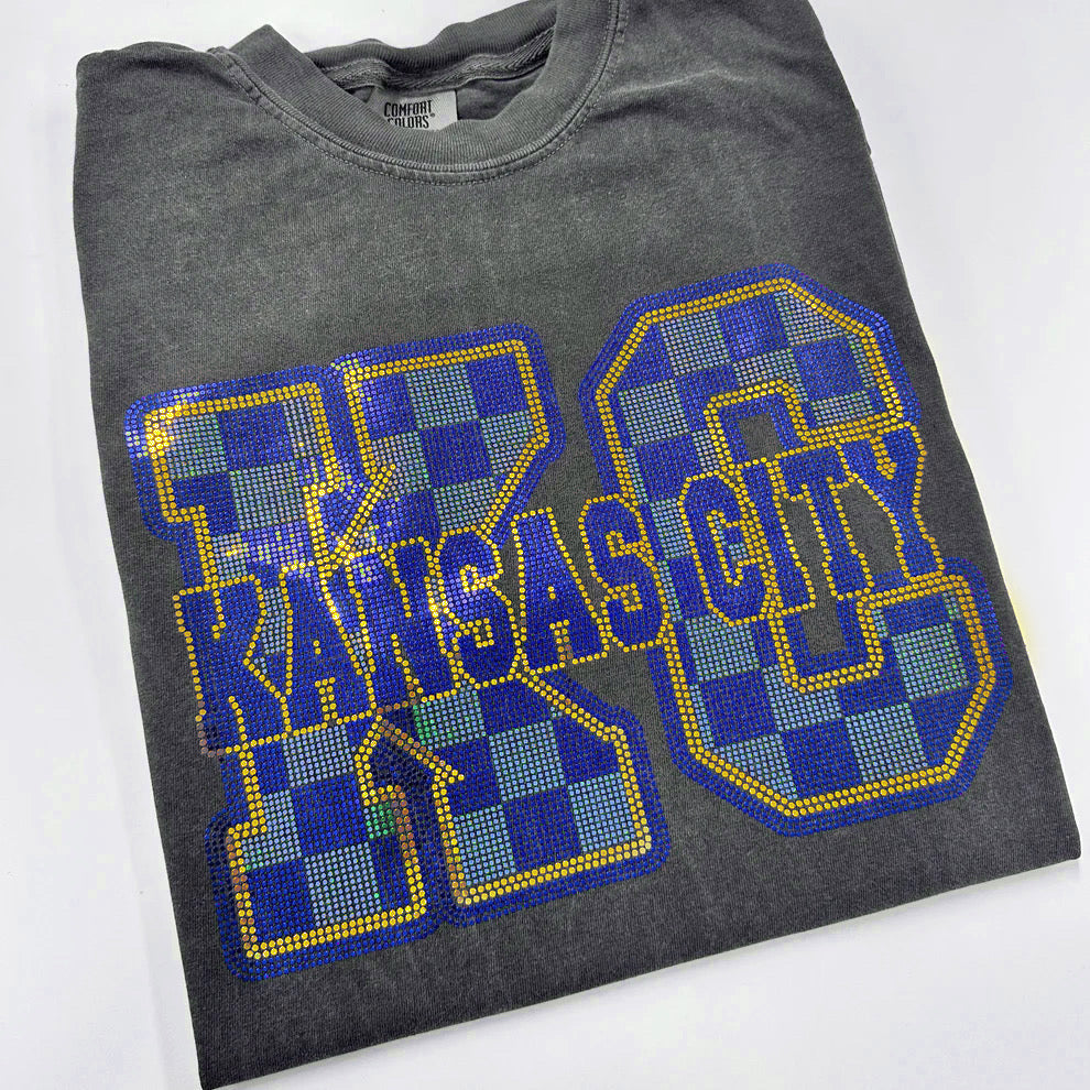 Spangle Transfer - KANSAS CITY BASEBALL checkered ROYAL BLUE/GOLD