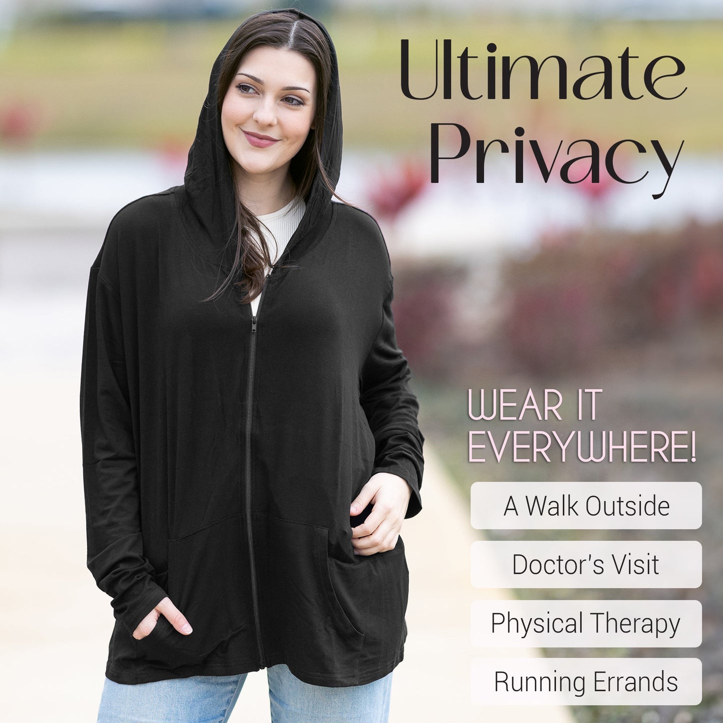 Rise Up and Recover - Mastectomy Breast Cancer Zip Up Hoodie Jacket with Drain Pockets