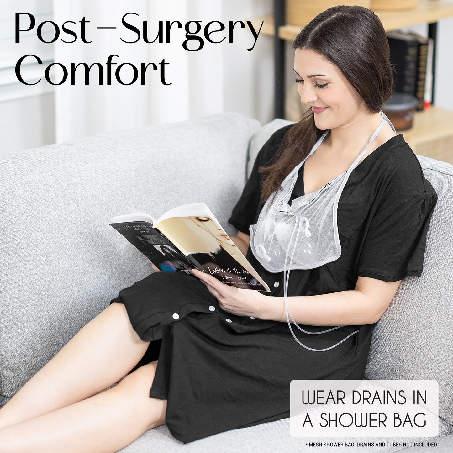 Rise Up and Recover - Mastectomy Breast Cancer Lounge Shirt with Post-Surgical Drain Tube Side Openings