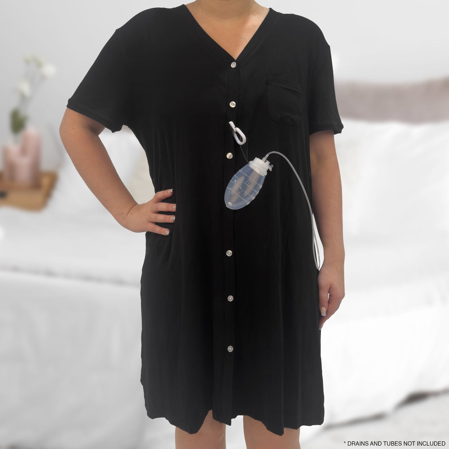 Rise Up and Recover - Mastectomy Breast Cancer Lounge Shirt with Post-Surgical Drain Tube Side Openings