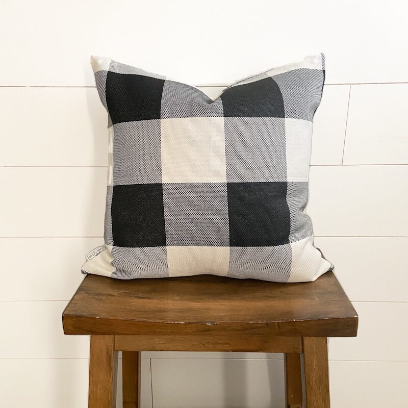 Black and White Large Buffalo Pillow Cover 18x18 inch | Modern Farmhouse | Designer Pillow | High End Textured Fabric