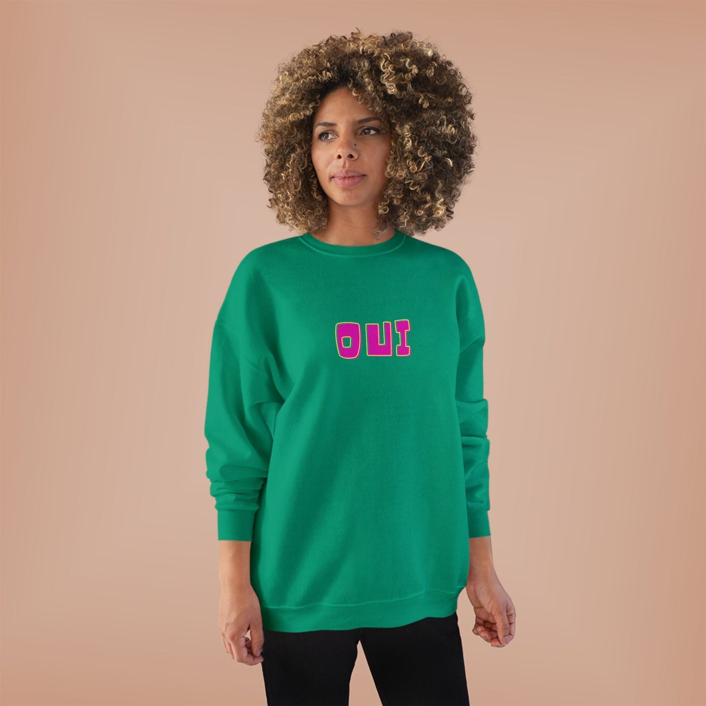 Bold French  "OUI" Ladies Sweatshirt - Bright Color Sweatshirt