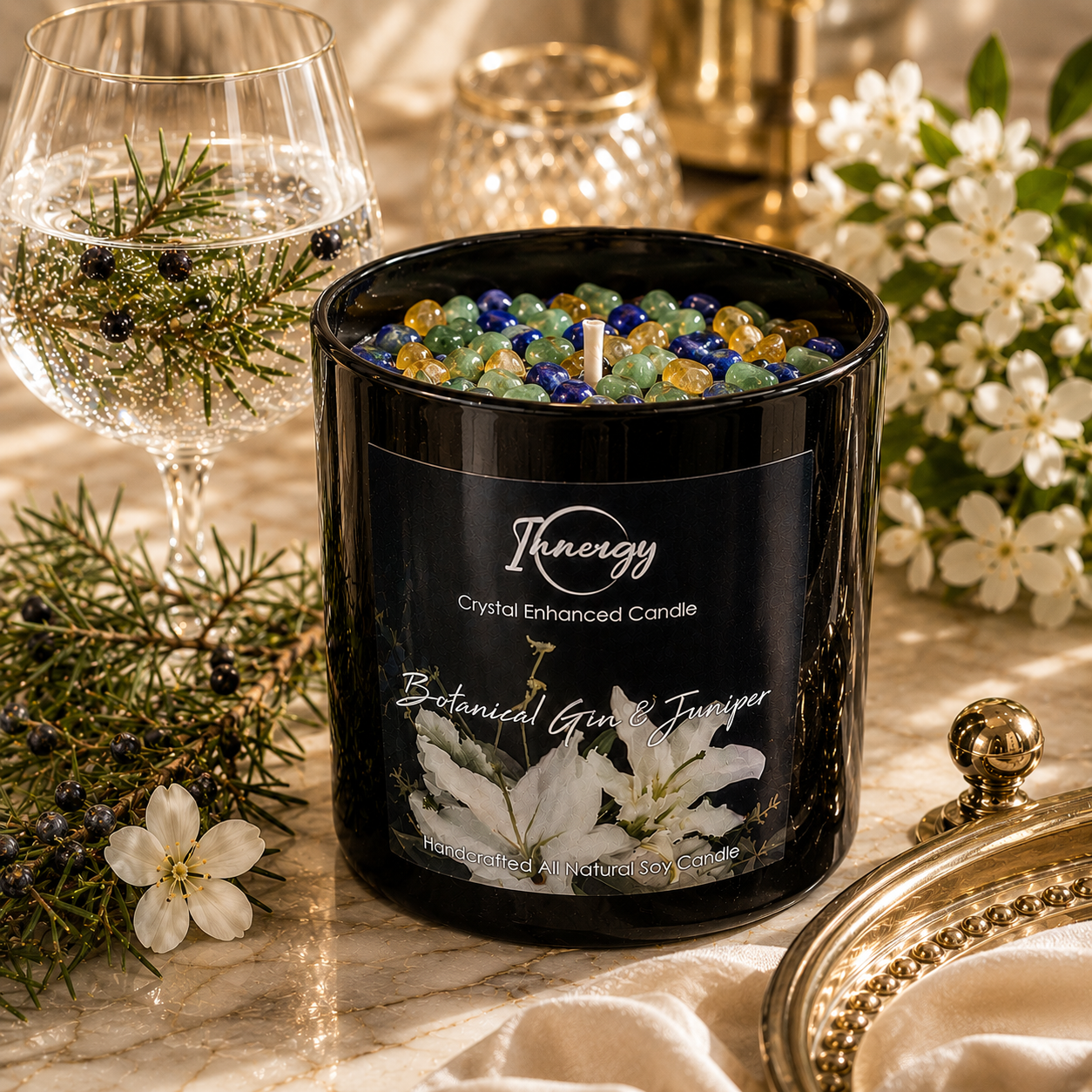 Botanical Gin & Juniper Crystal Candle, 10oz