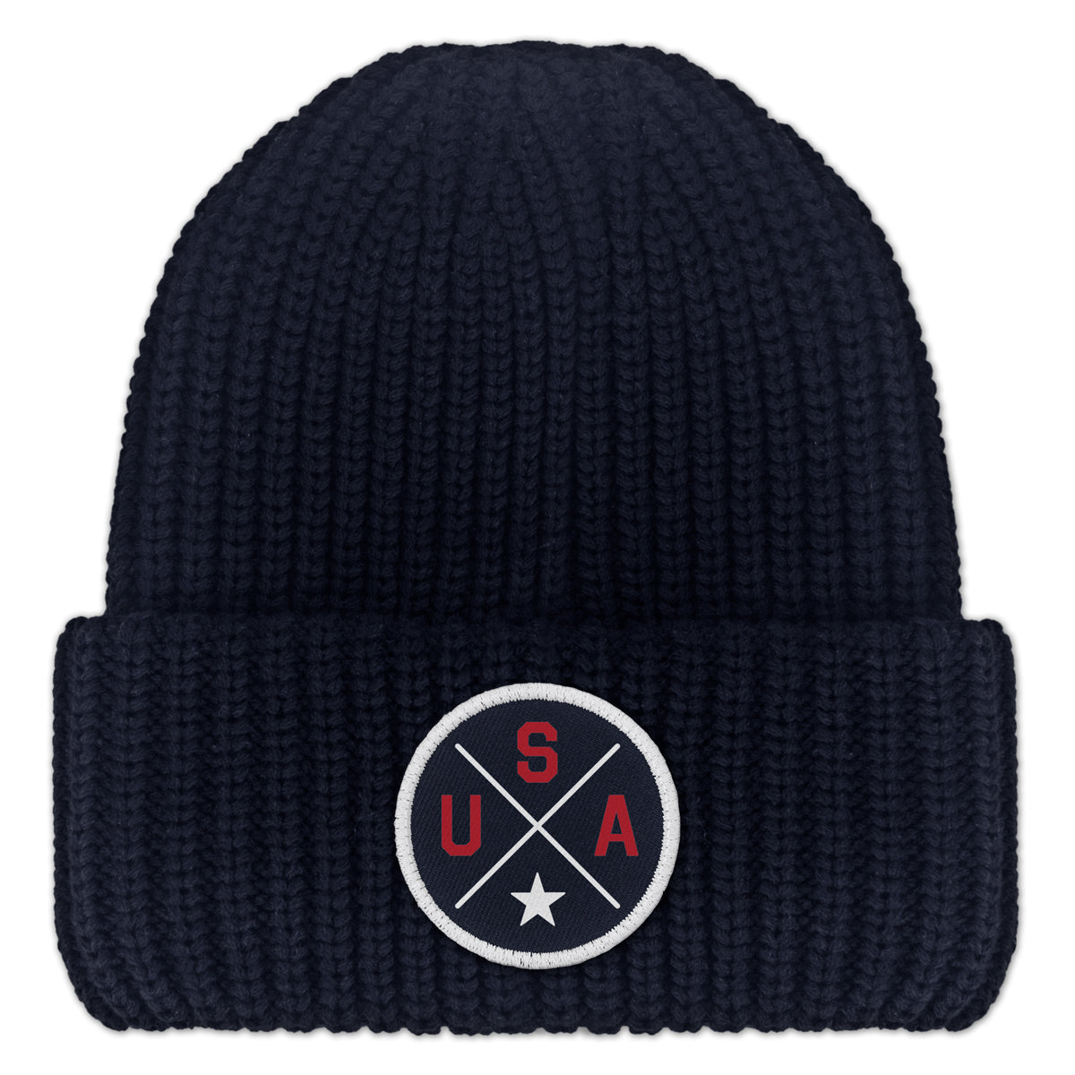 USA Circle Emblem Chunky Knit Winter Hat