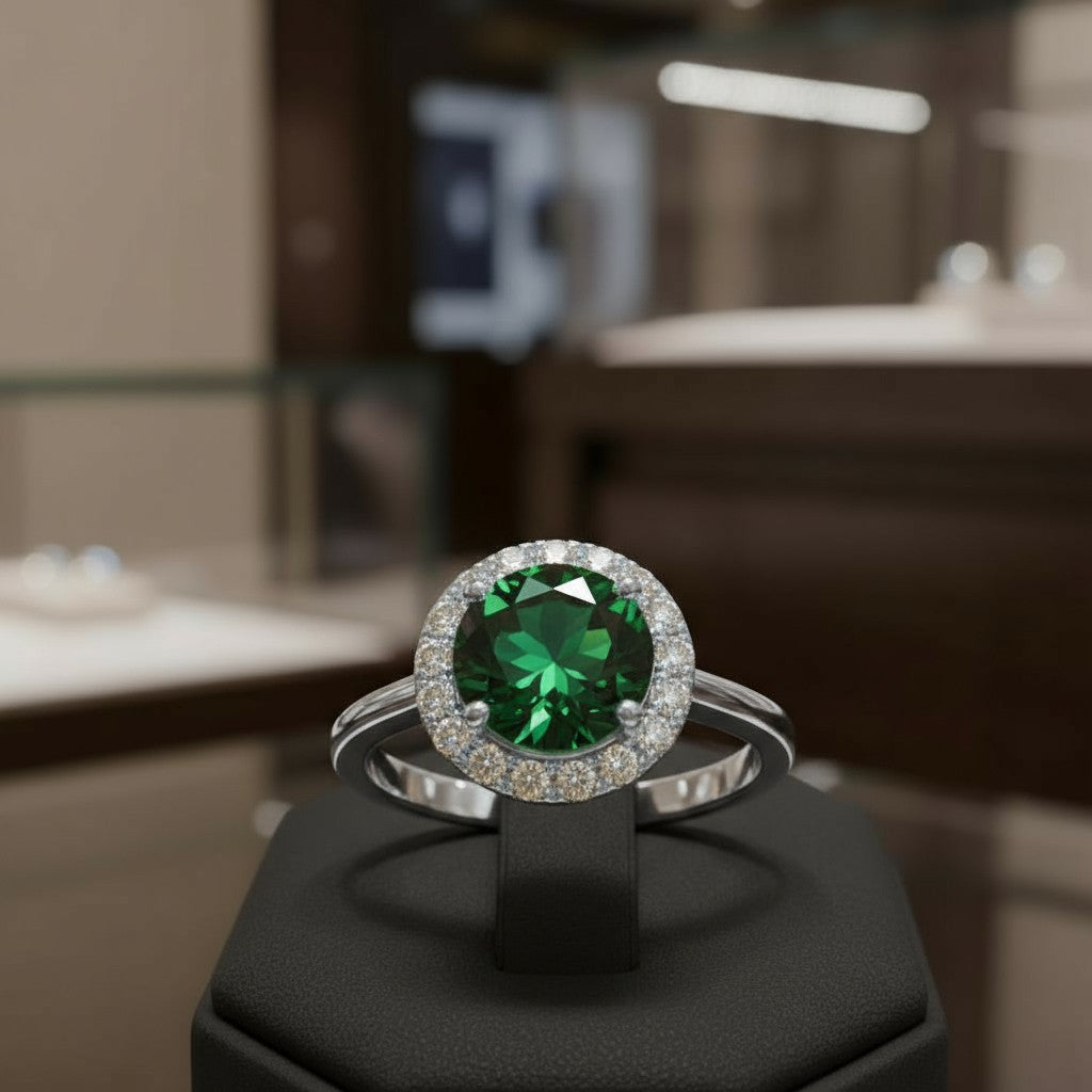 Circle of Life Ring with Halo<br>Round Portuguese Cut • 7mm
